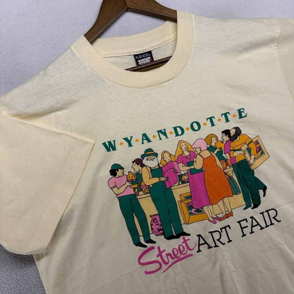 Vintage Wyandotte Art Fair Shirt mens XL Beige Cream SIngle Stitch Deadstock 90s